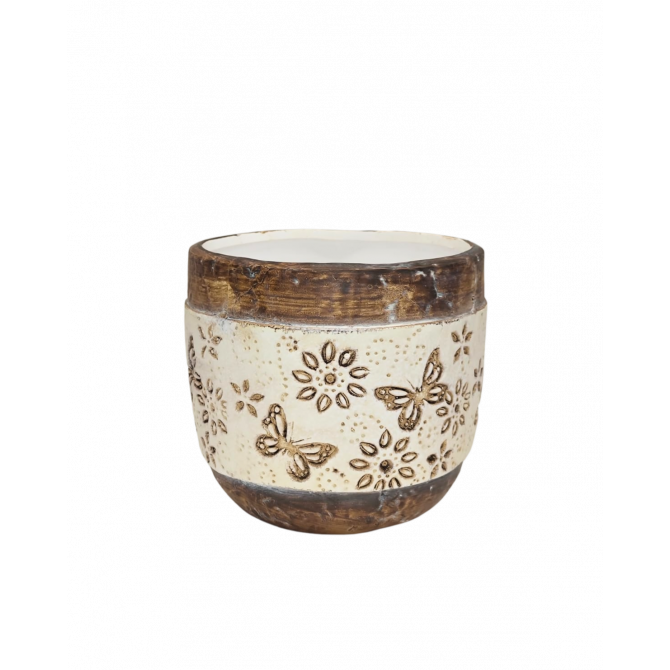 Puķu pods d1.5xh11cm ar taureņiem ar paliktni