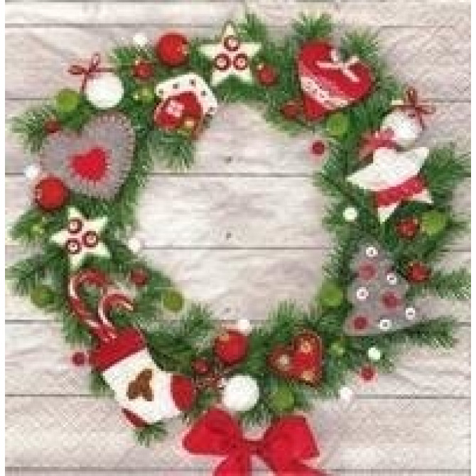 Salvetes Ziemassvētki Xmas Wreath with Felt Decorations 1pac