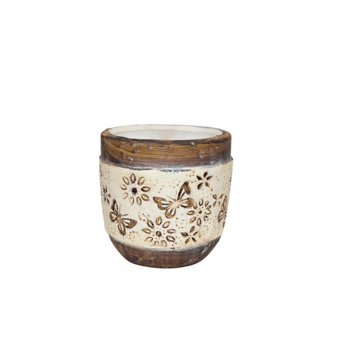 Puķu pods d9x9cm ar taureņiem ar palikti