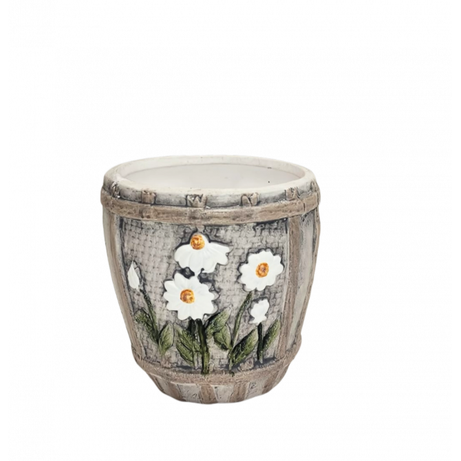 Puķu pods d9xh9cm ar margrietām pelēks